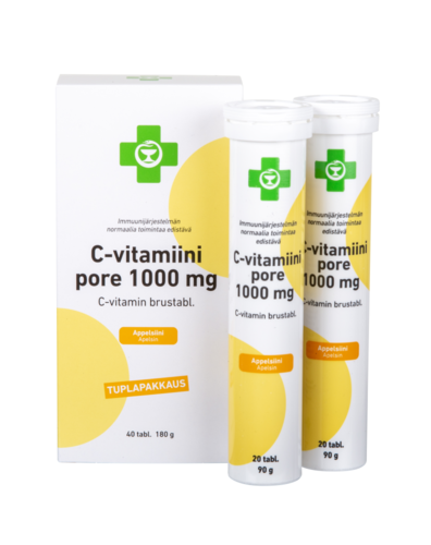 Apteekki C-vitamiini Pore 1000 mg tuplapakkaus appelsiininmakuinen