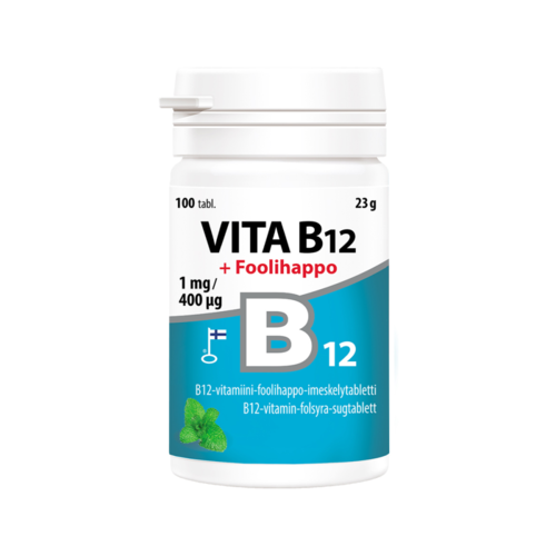 Vita B12 + foolihappo B12-vitamiini 1 mg, foolihappo 400 mikrog