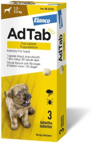 AdTab purutabletti 56 mg koiralle (1,3–2,5 kg) 3 fol