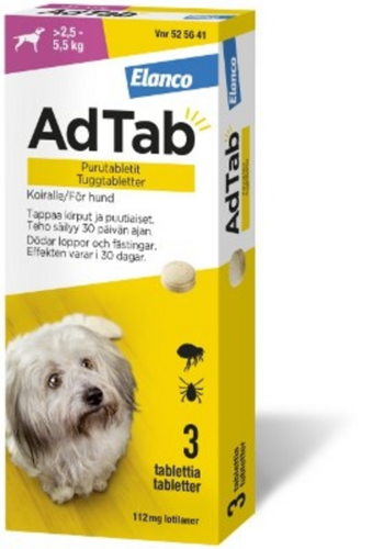 AdTab purutabletti 112 mg koiralle (> 2,5–5,5 kg) 3 fol