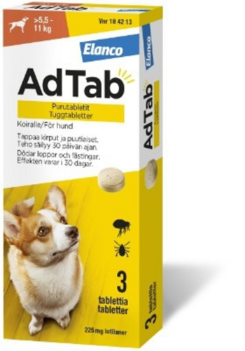 AdTab purutabletti 225 mg koiralle (> 5,5–11 kg) 3 fol